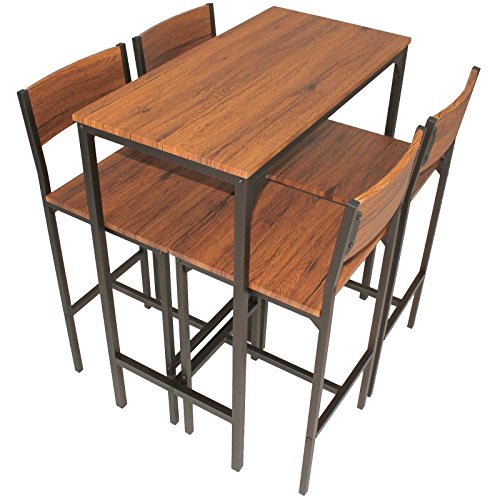 yelloo Set Tavolo Bar H.96cm e 4 Sgabelli Mobili Design Marrone MOD. Venice