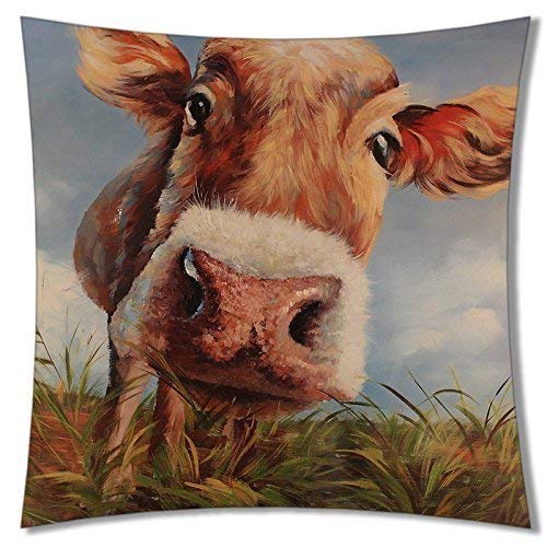 Federa per cuscino, quadrata, decorativa, motivo: pascolo di mucca, prato e prato, stampato su due lati, 45,7 x 45,7 cm