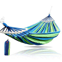 Amaca Da Campeggio Portatile 250 * 150 Cm 2 Persone Per Esterni In Tela Curvata Con Bastone In Legno Fissa Sedia Altalena Da Giardino Appesa Blu