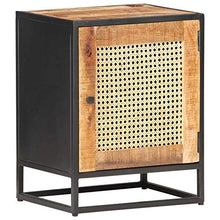 Tidyard Comodino Vintage Industriale in Legno Massello di Mango Grezzo e Canna con Anta 40x30x50 cm,Comodino Camera da Letto Vintage Industriale,Comodino Cameretto Vintage Industriale