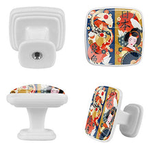 4 pomelli bianchi per armadietti da cucina, camera da letto, armadio, cassettiera, cassettiera, geisha giapponese, carpe colorate, gru fortunate
