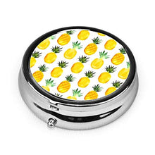 Scatola rotonda per medicina portatile, mini pillole in metallo, dispenser per pillole, borsa da tasca, regalo, ananas Love acquerello