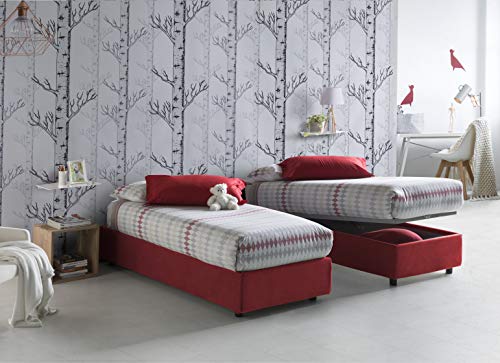 Talamo Italia Letto contenitore Singolo Silvia Sommier, Made in Italy, Letto con rivestimento in tessuto, Apertura frontale, adatto per materasso cm 80x190, Rosso