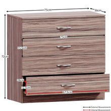 Vida Designs Noce cassettiera, 4 cassetti con Maniglie in Metallo e corridori, Sistema Unico con Guide, Riano mobili per Camera da Letto