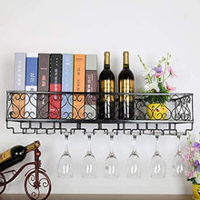Cucina Industriale Mensola Vino con Supporto di Vetro, a Parete Wine Bottle Holder Metallo, Hanging Rack Calici Bagagli, Wine Rack for Bar/Cucina/gabinetto, Nero/Commerciali Cantine Club
