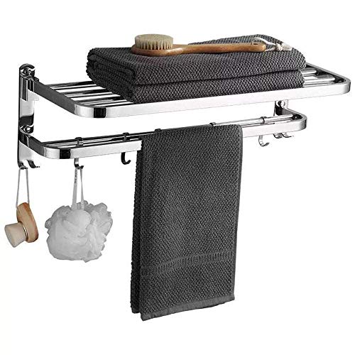 Mensola doccia, portasciugamani, bastone appendiabiti in acciaio inox con finitura lucida SUS 304, 90 °; Porta salviette pieghevole, per mobili bagno cucina, 38 cm