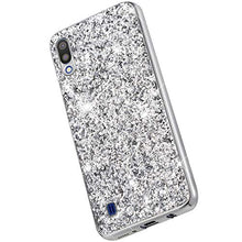 Saceebe Compatibile con Galaxy M10 Custodia Silicone TPU Paillettes Glitter Strass Silicone TPU Case PC Coperture [placcatura bordo] Bumper Case Ultra Sottile Antigraffio,argento&