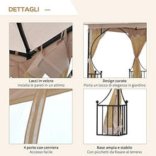 Outsunny Gazebo da Giardino 3x3M in Metallo con Tettuccio e Pareti in Poliestere Beige