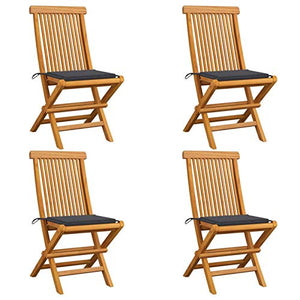 Tidyard 4 pz Sedie da Giardino in Legno Massello di Teak con Cuscini,Sedie da Esterno in Legno con Cuscini,Sedie da Pranzo da Giardino per Esterno in Legno,Sedie da Giardino in Legno 47x60x89 cm