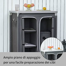Outsunny Cucina da Campeggio Doppio Armadietto, 3 Mensole e Sacca di Trasporto, Telaio Alluminio 96Lx49.5Px104cm Grigio