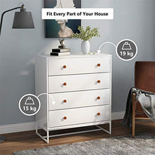 Cassettiera con 4 cassetti, moderna cassettiera laterale con ampio spazio di archiviazione, organizer funzionale con base in metallo per la casa, bianco puro