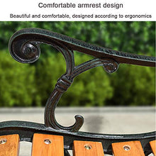 outdoor furniture Panchina da Esterno in Ferro battuto, Panca da Giardino con Schienale e braccioli, Seduta da Esterno a 3 posti in Legno massello anticorrosivo, Adatta a parchi e verande