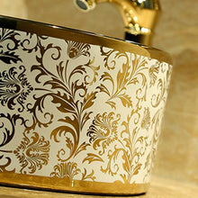 Ayhuir Oro Modello Europa Vintage Style Art lavabo Rubinetto Set Lavabo da appoggio in Ceramica Ciotola Rotonda in Ceramica lavabo lavandino del Bagno