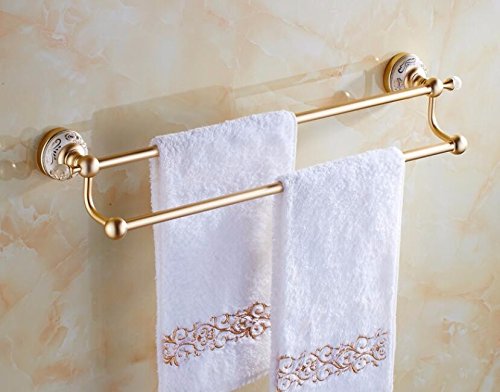 MBYW Portasciugamani Moderno Alto carico Portasciugamani Elegante da Bagno Mensola portaoggetti Portasalviette Doppio, a Parete, portaoggetti per Bagno, Stile Minimalista Europeo, Oro 60 * 14 cm