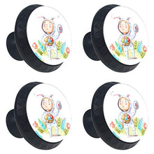Set di 4 maniglie rotonde per armadio da cucina, credenza, cassettiera, cassettiera, con viti, per cucina, comò, armadietto, bagno, armadio, acquerello ragazzo prendere uova di Pasqua