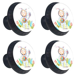 Set di 4 maniglie rotonde per armadio da cucina, credenza, cassettiera, cassettiera, con viti, per cucina, comò, armadietto, bagno, armadio, acquerello ragazzo prendere uova di Pasqua