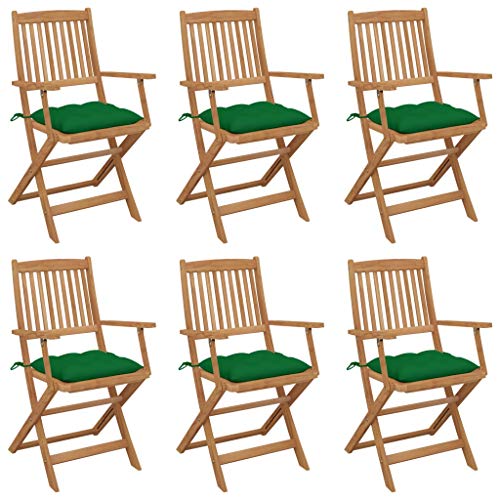vidaXL Sedie da Giardino Pieghevoli 6 pz con Cuscini Massello Acacia