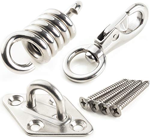 Ultra Forte Kit per Appendere Sedia Amaca 300 kg di Capienza, Ganci Resistenti per Amaca, la Molla in Acciaio Inossidabile per L'amaca, Gancio Girevole, Amaca al Soffitto + 4 Viti e un Appendiabiti
