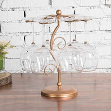Supporto per bicchiere da vino da appoggio in metallo argentato da appoggio in metallo argentato elegante artistico a 6 ganci Stand per calici Sistema di essiccazione ad aria Albero Display-Tono rame