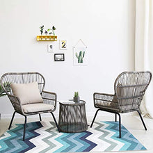 Set di Mobili da Giardino per Esterni, Sedia in Vimini 3 Pezzi Set di Conversazione Sedia con Schienale Cavo E Combinazione di Tavolino in Vetro per Prato Giardino