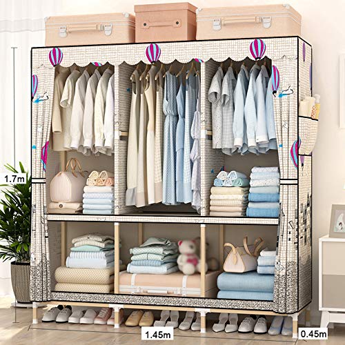 wardrobe Armadio in Tessuto, Armadio in Legno Massello, Armadio in Tessuto per Uso Domestico, Grande capacità, 145 × 45 × 170 Cm