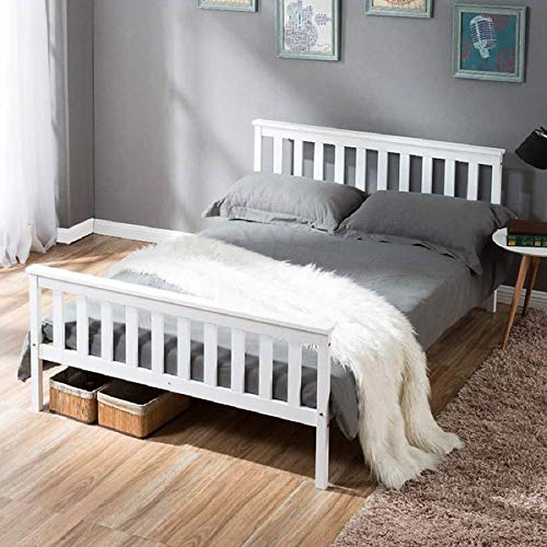 Letto matrimoniale in legno massello 140 x 200 cm con doghe in legno di pino per adulti, bambini, adolescenti, colore: bianco