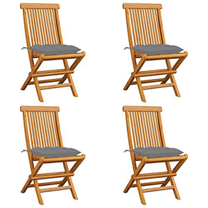 vidaXL Sedie da Giardino con Cuscini Grigi 4 pz Massello di Teak