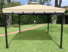 MLI Gazebo in Alluminio 3X3 da Giardino BLT-2001BLU con Telo di Copertura Impermeabile da 450gr Ecrù Chiaro con Balza Blu Navy - Doppio Tetto Anti Vento Antipioggia - Zanzariere - Teli Laterali