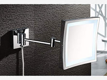 SHY Specchio per Il Trucco a LED da Parete, Specchio da Bagno, Lente d'Ingrandimento 3X Pieghevole in Acciaio Inossidabile, Specchio da Barba, Quadrato, Argento