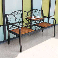 Panchina da Giardino in Ghisa Panchina da Giardino, Panca Lounge da Esterno Resistente Alle Intemperie con Tavolo Centrale Regolabile, Panca Retrò in Metallo a 2 Posti, Panchine Decorative da Prato