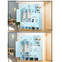 EXCLVEA Armadio Appendiabiti Blu Combinazione Armadio for i Bambini Svegli del Gatto Disegnato Abiti Fai da Te Cabinet Bambini armadi for Abbigliamento Calzature e Giocattoli