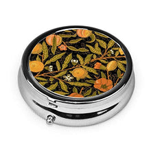 William Morris Citrus On Black Round - Contenitore per pillole con 3 scomparti, in metallo, per medicina e vitamine, per viaggi all'aperto