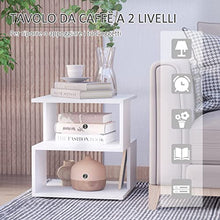 HOMCOM Tavolino da Caffè 2 Ripiani Aperti Design Moderno Salotto Soggiorno Legno 40x40x43cm Bianco