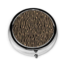 Tigre o zebra, contenitore rotondo per pillole, 3 scomparti, in metallo, per medicina e vitamine, scatola decorativa per viaggi all'aperto