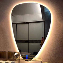 Specchio a Goccia d'Acqua a LED ， 50-80 cm Specchio da toeletta per Bagno Specchio da Parete Circolare Anti-Appannamento Specchio per Trucco dimmerabile con luci Tricolore Interruttore Touch Screen