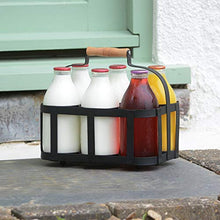 CKB LTD - Porta bottiglie di latte in filo di acciaio verniciato a polvere, può contenere 6 bottiglie di latte, da poggiare vicino alla porta, tradizionale, mis. 25 x 27 x 19 cm