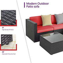 MengFeiNi 5 PCS Patio Mobili Set Divano Componibile All'aperto con Tavolo Tutti I Meteo in Rattan Vimini Cuscini Lavabili Conversazione per Portico Giardino Cortile Bordo Piscina Balcone,Rosso