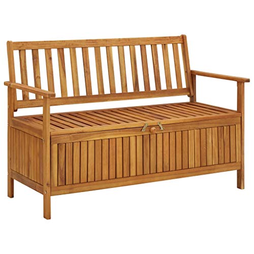 Panchina da giardino con vano portaoggetti, 120 cm, in legno di acacia