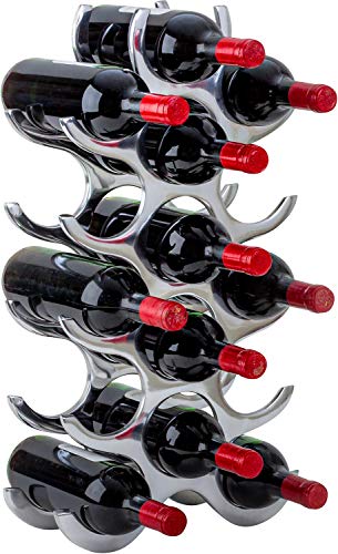 Brubaker Rack per Vino in Metallo Rack per Bottiglie in Piedi Libero da Tavolo o da banco - 57 x 30 x 12 cm - 2,6 kg - Portabottiglie Vino per 15 Bottiglie Wine Stand Deco Silver