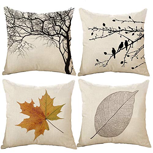 WAZA Set di 4 Cuscini Federa Paese Pastorale Fine Simil Lino Casa Decorativo Morbido Cuscino Copertine con Cerniera per Sedia Senza Cuscino Inserto per Esterni ed Interni Home Decor