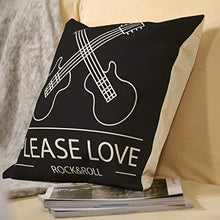FFanClassic - Federa per cuscini in lino, motivo "Peace Love and Rock", stampa "N Roll", per divano e letto, colore: bianco, 45 x 45 cm