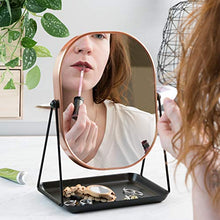 Navaris Specchio per Trucco da Tavolo con Portagioielli - Specchietto Cosmetico Ovale Make-Up 18x22,6cm - Girevole 360° con Portagioie - Design Rame