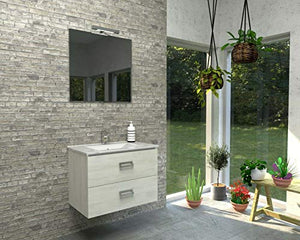 COMPOSIZIONE BAGNO Linea “Futura" da 76CM Mobile Sospeso + Lavabo + Specchio + Lampada Led (Bianco Lacquered)