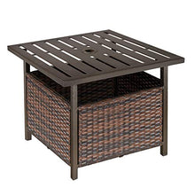 Outsunny Tavolo da Giardino con Foro per Ombrellone e Cesta Inferiore in Rattan PE e Acciaio, 55.5x55.5x46cm Marrone