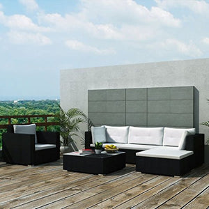 Tidyard Set 6 pz Divani da Giardino in Polyrattan Nero con Tavolino,Set Divani Angolari da Giardino in Rattan,Set Divani Modulari da Giardino per Esterno in Rattan,Salotto da Giardino