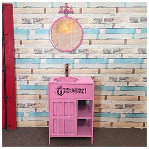 YRRA Autoportante Stoccaggio Mobile Lavabo, Stile Industriale Mobile lavabo Esterno, Mobile Bagno con Lavabo, Vintage 23,6 x 17,7 33,4 Pollici,Rosa,Sink+Mirror