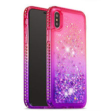CrazyLemon Custodia per iPhone X/iPhone Xs, sabbie mobili scintillanti lucide e custodia per telefono in TPU in silicone morbido con design pieno di strass per le donne - Rosa + Viola