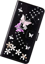 Robinsoni Custodia Compatibile con Samsung Galaxy A70 Cover Sparkle Bling Diamante e Farfalla Pelle PU Portafoglio Libretto Magnetica Cover Brillante Fiore Libro Folio Flip Cover Silicone Cover Nero
