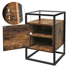 VASAGLE Comodino, Tavolino in Vetro con Scomparto, Tavolino per Camera da Letto, Soggiorno, Salotto, Vetro Temperato Robusto, Assemblaggio Facile, Design Industriale, Marrone Vintage LNT05BX