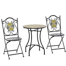 Outsunny Set Tavolo e Sedie da Giardino 3 Pezzi, Mobili da Esterno Pieghevoli in Metallo con Maioliche Colorate